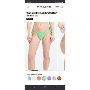New Small Fabletics Tropical Water High Cut String Bikini Swimsuit Bottoms NWT